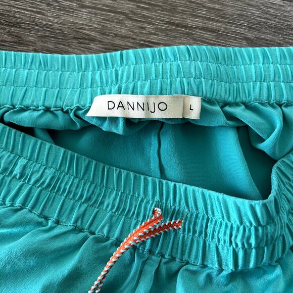 EUC DANNIJO Silk Neon Turquoise Boxing Shorts 100% Silk Sz Large Drawstring Teal - Picture 7 of 16